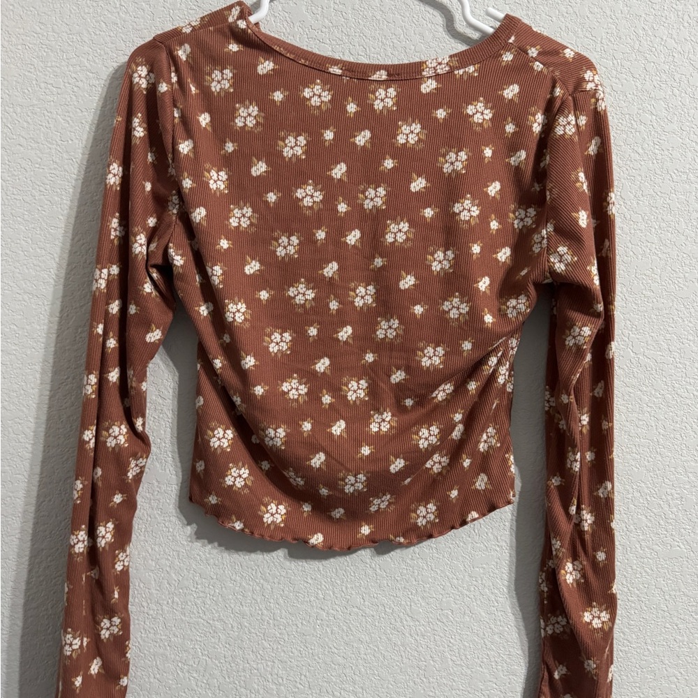 Floral Button-Front Long Sleeve Top - Mauve - Picture 5 of 5